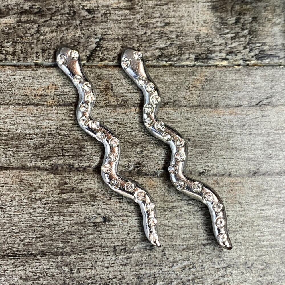 NEW Silver Snake Rhinestone Earrings - Picture 12 of 15